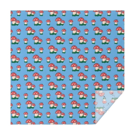 Red Mushroom Grass Blue Pattern Square Tablecloth,Waterproof Square Table Cover,Wipeable Spillproof Washable Table Cover for Home Kitchen Party Decor 42"X42"(107x107cm)