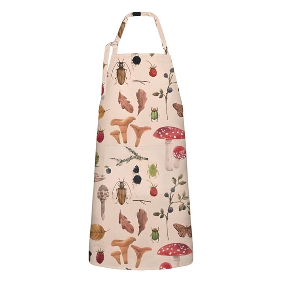 Red Mushroom Insect Light Pattern Apron-Garden Aprons for Women with Pockets-Cotton Linen Waterproof Kitchen Cooking Gardening Aprons Adjustable for Kitchen,Cooking,BBQ and Salon 33x27 Inch