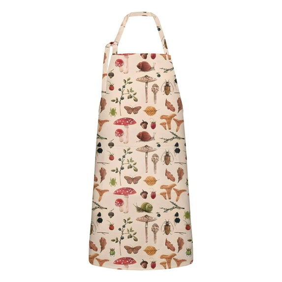 Red Mushroom Insect Light Pattern Apron-Garden Aprons for Women with Pockets-Cotton Linen Waterproof Kitchen Cooking Gardening Aprons Adjustable for Kitchen,Cooking,BBQ and Salon 33x27 Inch