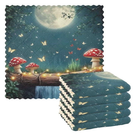 Red Mushroom Kitchen Cloth Dish Towels for Drying Washing Absorbent Dish Rags Reusable soft kitchen dishcloth set 6 Pack