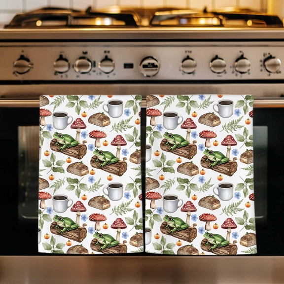 Red Mushroom Kitchen Towels Set of 1, Frog Coffee Bread Sage Green Bread Brown Absorbent Dish Towels for Kitchen, Microfiber Hand Towel, Quick Drying Tea Towel for Cleaning Decorative Dishcloths