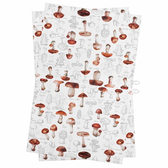 Red Mushroom Kitchen Towels Set of 2, Water Absorbent Dish Towel, Vintage Botanical Autumn Farmhouse Decorative Hand Towels - Quick Drying Cloth for Cooking Baking, 18x28 Inch