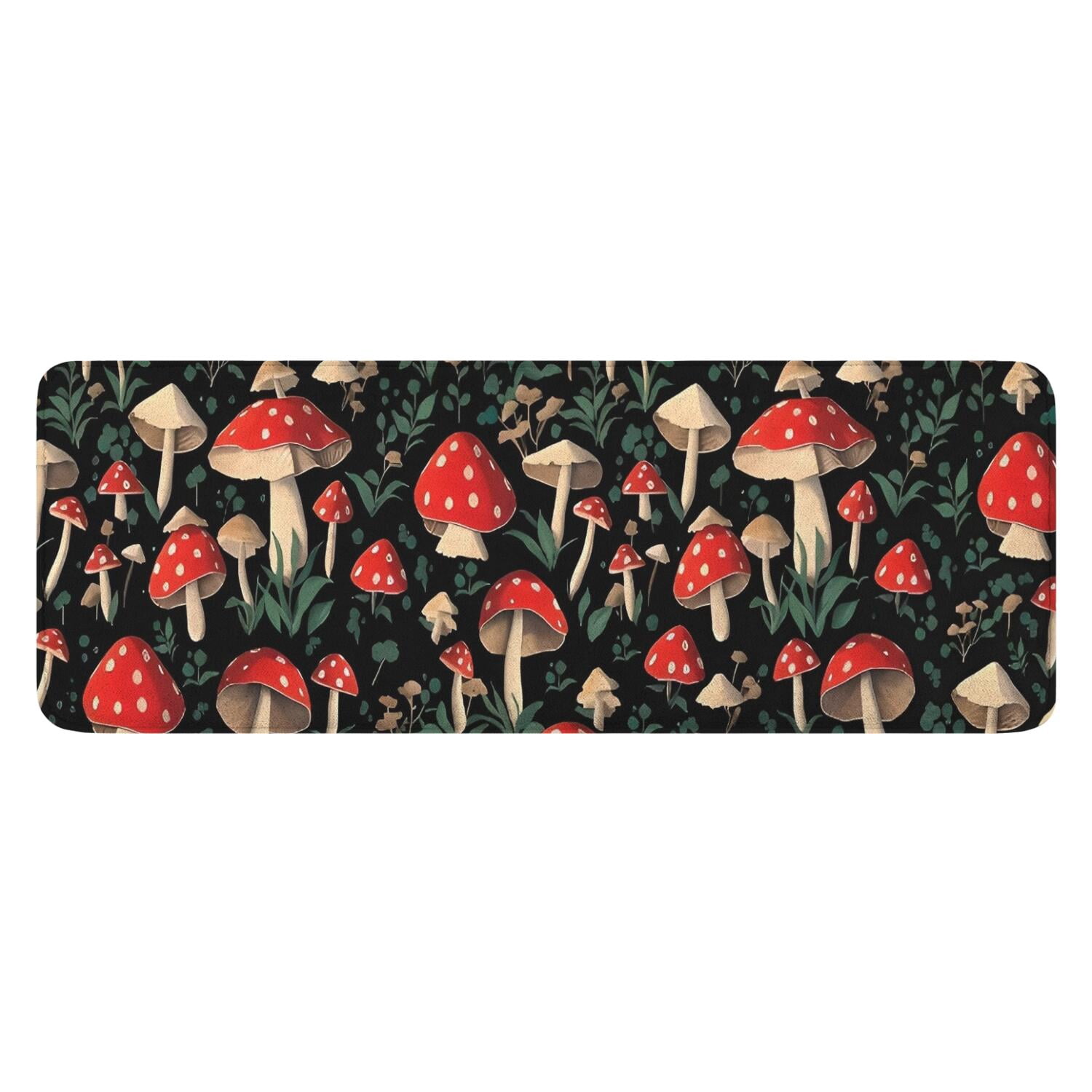 Red Mushroom Leaf Black Pattern Kitchen Rug Mat,Kitchen Runner Rugs Non ...