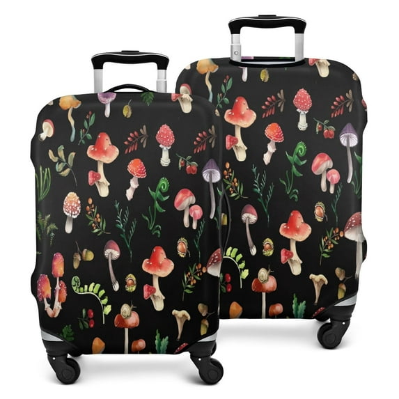 Red Mushroom Leaf Black Pattern Luggage Cover Fashion Suitcase Cover Baggage Covers Fit 25-28 Inch Luggage (Go Travel)