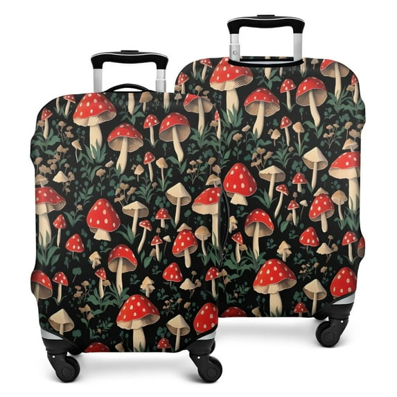 Red Mushroom Leaf Black Pattern Luggage Cover Fashion Suitcase Cover Baggage Covers Fit 25-28 Inch Luggage (Go Travel)