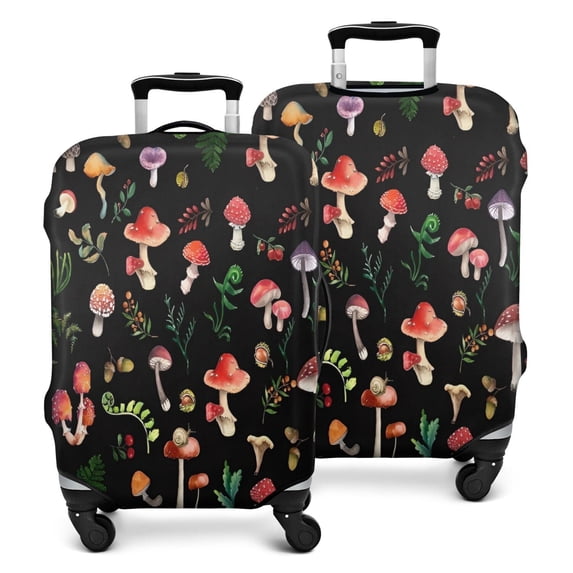 Red Mushroom Leaf Black Pattern Luggage Cover Fashion Suitcase Cover Baggage Covers Fit 25-28 Inch Luggage (Go Travel)