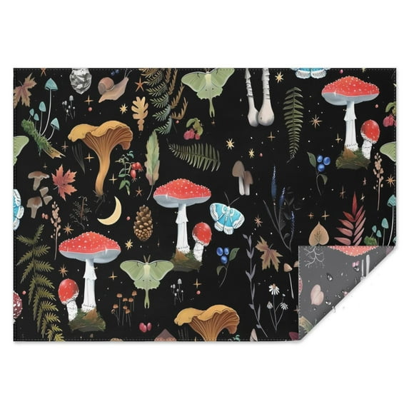 Red Mushroom Leaf Black Pattern Rectangle Tablecloth 60"x84",Waterproof Polyester Rectangle Table Cloth, Wipeable Spillproof Polyester Tablecloth for Dining, Camping, Indoor and Outdoor