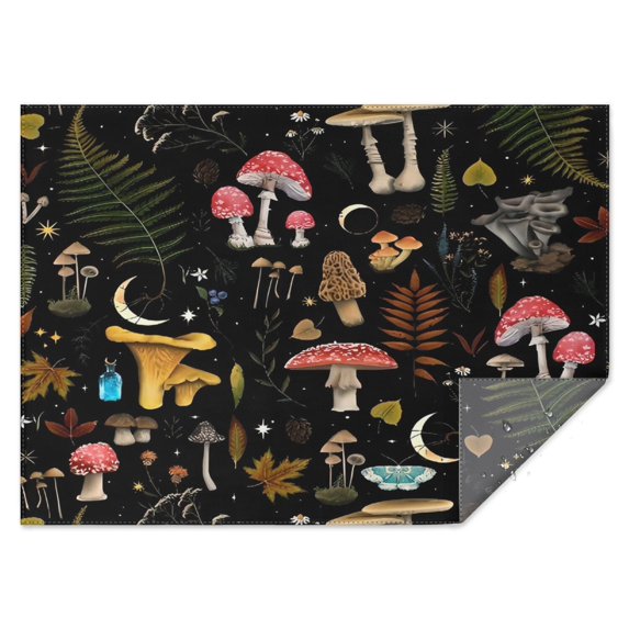 Red Mushroom Leaf Black Pattern Rectangle Tablecloth 60"x84",Waterproof Polyester Rectangle Table Cloth, Wipeable Spillproof Polyester Tablecloth for Dining, Camping, Indoor and Outdoor