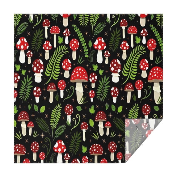 Red Mushroom Leaf Black Pattern Square Tablecloth,Waterproof Square Table Cover,Wipeable Spillproof Washable Table Cover for Home Kitchen Party Decor 60"x60"(152x152cm)