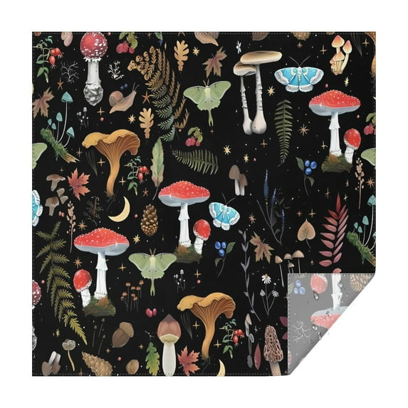 Red Mushroom Leaf Black Pattern Square Tablecloth,Waterproof Square Table Cover,Wipeable Spillproof Washable Table Cover for Home Kitchen Party Decor 60"x60"(152x152cm)