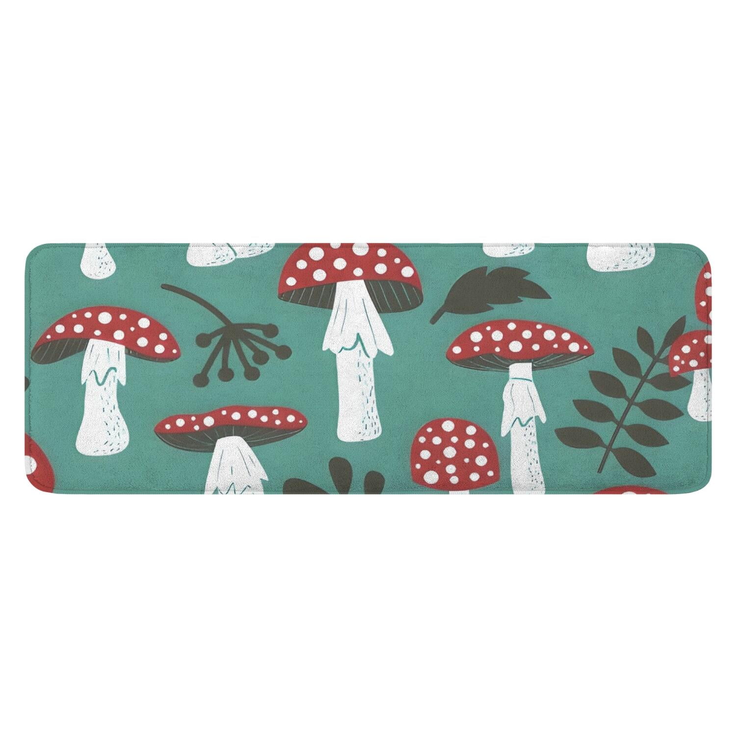 Red Mushroom Leaf Green Pattern Kitchen Rug Mat,Kitchen Runner Rugs Non ...