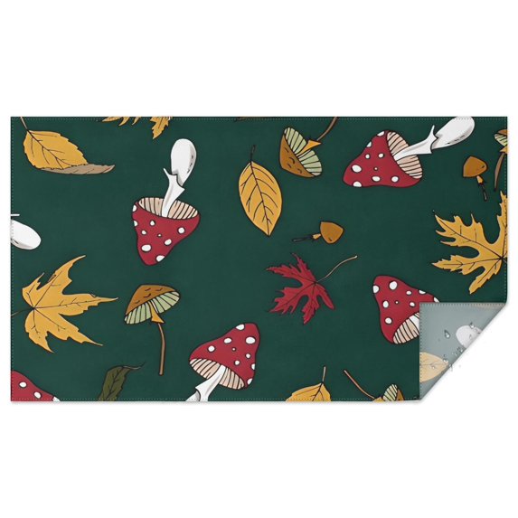 Red Mushroom Leaf Green Pattern Rectangle Tablecloth 60"x102",Waterproof Polyester Rectangle Table Cloth, Wipeable Spillproof Polyester Tablecloth for Dining, Camping, Indoor and Outdoor