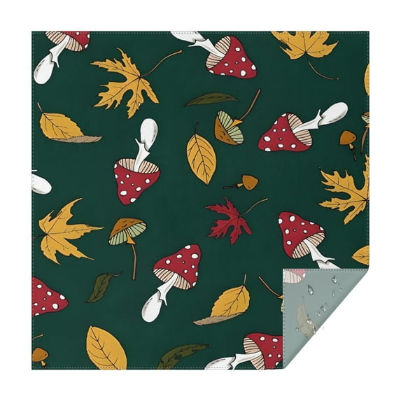 Red Mushroom Leaf Green Pattern Square Tablecloth,Waterproof Square Table Cover,Wipeable Spillproof Washable Table Cover for Home Kitchen Party Decor 42"X42"(107x107cm)
