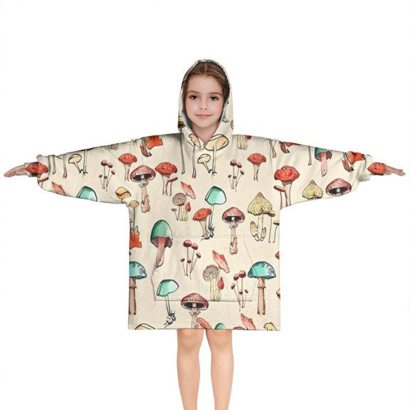 Red Mushroom Light Pattern Blanket Hoodies for Kids 6-13YR Oversize Wearable Blanket Hoodies for Boys Girls Teens