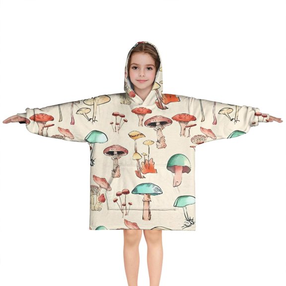 Red Mushroom Light Pattern Blanket Hoodies for Kids 6-13YR Oversize Wearable Blanket Hoodies for Boys Girls Teens