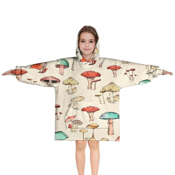 Red Mushroom Light Pattern Blanket Hoodies for Kids 6-13YR Oversize Wearable Blanket Hoodies for Boys Girls Teens
