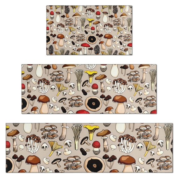 Red Mushroom Light Pattern Kitchen Rugs Sets Of 3,Kitchen Runner Rugs Non Skid Washable,Decorative Kitchen Floor Mats for Kitchen,Sink,Laundry,17"x30"+ 17"x47" + 17"x59"