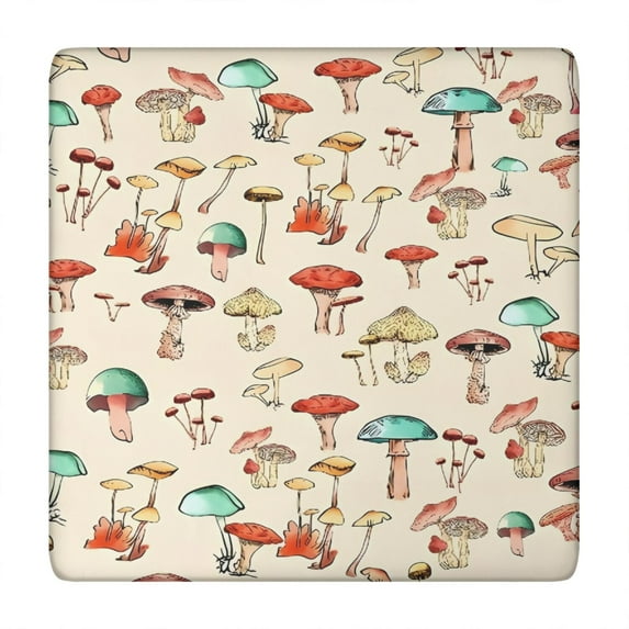 Red Mushroom Light Pattern Square Fitted Tablecloth with Elastic Edge,Square Table Cover,Washable Elastic Table Cover for Home Kitchen Party Decor 34"x34"