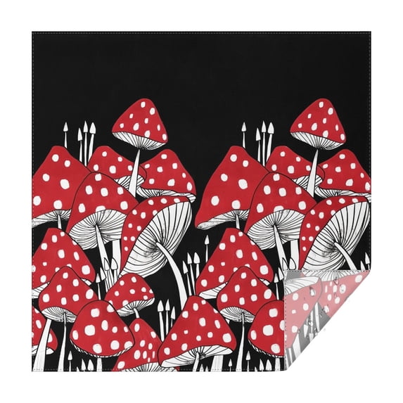 Red Mushroom Line Black Pattern Square Tablecloth,Waterproof Square Table Cover,Wipeable Spillproof Washable Table Cover for Home Kitchen Party Decor 42"X42"(107x107cm)