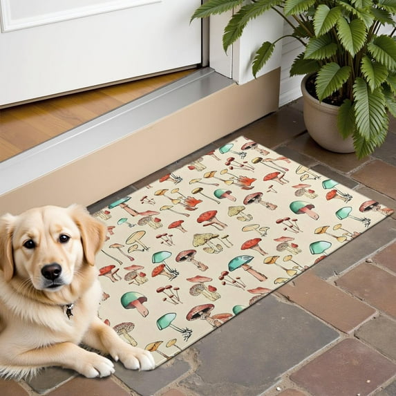 Red Mushroom Line Light Pattern Door Rugs,Washable Non Slip Door Mats Indoor,Decorative Door Mats,Entry Mat Indoor for Entrance,Bedroom,Kitchen,Bathroom,16"x24"