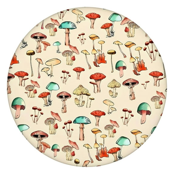 Red Mushroom Line Light Pattern Round Fitted Tablecloth with Elastic Edge,Dining Table Cover Waterproof,Outdoor Round Tablecloth for Camping,Dining,Indoor and Outdoor