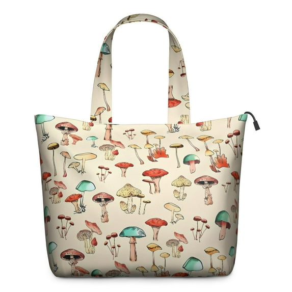 Red Mushroom Line Light Pattern Travel Tote Bags for Women Carry On,Large Weekender Bags for Women Travel,Multi Functional Duffle Bag for Work,Shopping,Sports