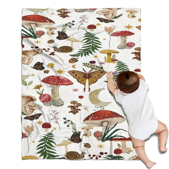 Red Mushroom Nature White Pattern Blanket,Comfortable Soft Flannel Throw Blanket,All Season,Warm Lightweight Blankets for Sofa Bed Couch Living Room Chair,30"x40"