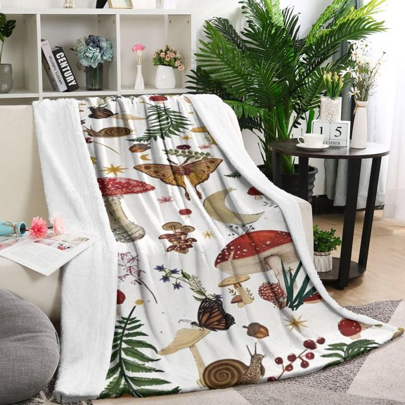 Red Mushroom Nature White Pattern Blanket,Comfortable Soft Flannel Throw Blanket,All Season,Warm Lightweight Blankets for Sofa Bed Couch Living Room Chair,40"x50"