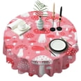 thumbnail image 1 of Red Mushroom Pattern Pink Pattern Round Tablecloth 60"x60",Wrinkle Wipeable Table Cloth for Kitchen Dining Room Picnic Patio Party, 1 of 6