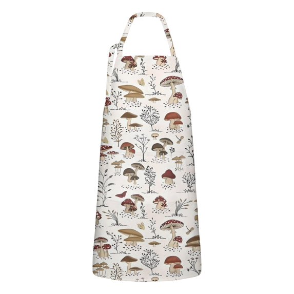 Red Mushroom Plant Light Pattern Apron-Garden Aprons for Women with Pockets-Cotton Linen Waterproof Kitchen Cooking Gardening Aprons Adjustable for Kitchen,Cooking,BBQ and Salon 33x27 Inch