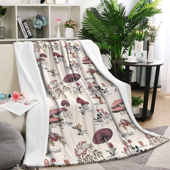 Red Mushroom Plant Light Pattern Blanket,Comfortable Soft Lamb Wool Throw Blanket,All Season,Warm Lightweight Blankets for Sofa Bed Couch Living Room Chair,60"x80"