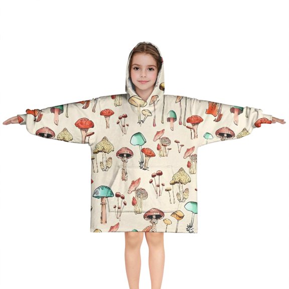 Red Mushroom Plant Light Pattern Blanket Hoodies for Kids 6-13YR Oversize Wearable Blanket Hoodies for Boys Girls Teens