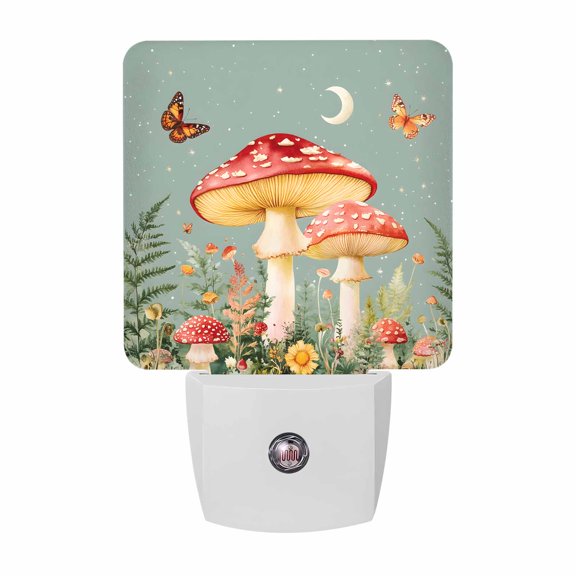 Red Mushroom Plant Plug-in LED Night Lights Butterfly Wildflowers Auto Dusk-to-Dawn Sensor for Bedroom, Bathroom, Kitchen, Nursery, Hallway, Stairs, Wall Home Decor
