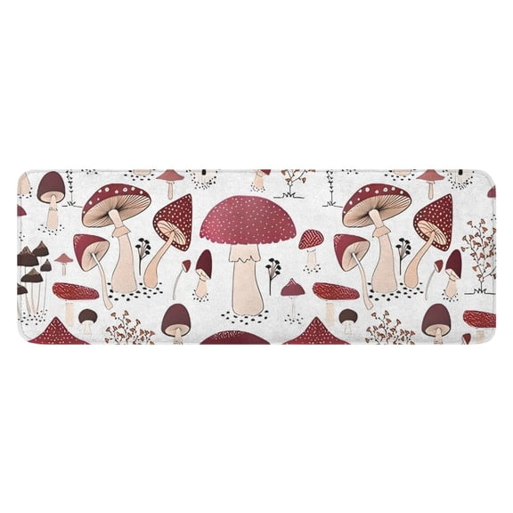 Red Mushroom Plant White Pattern Kitchen Rug Mat,Kitchen Runner Rugs Non Skid Washable,Decorative Kitchen Floor Mats for Kitchen,Sink,Laundry,17"x47.2"