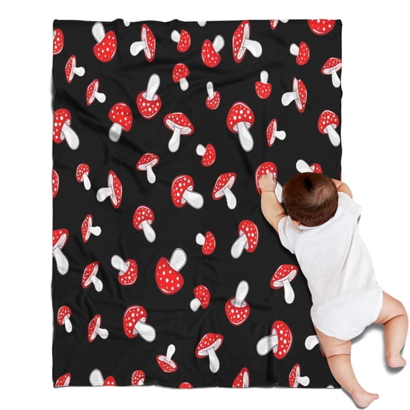 Red Mushroom Polka Dot Black Pattern Blanket,Comfortable Soft Flannel Throw Blanket,All Season,Warm Lightweight Blankets for Sofa Bed Couch Living Room Chair,30"x40"