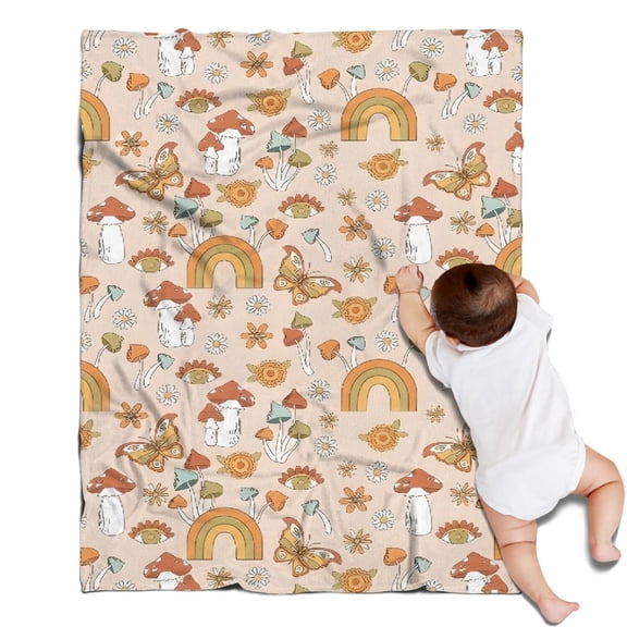 Red Mushroom Rainbow Light Pattern Blanket,Comfortable Soft Flannel Throw Blanket,All Season,Warm Lightweight Blankets for Sofa Bed Couch Living Room Chair,30"x40"