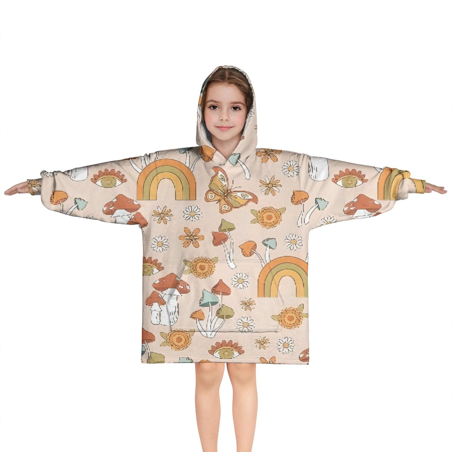 Red Mushroom Rainbow Light Pattern Blanket Hoodies for Kids 6-13YR Oversize Wearable Blanket Hoodies for Boys Girls Teens