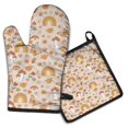 thumbnail image 1 of Red Mushroom Rainbow Light Pattern Kitchen Oven Mitt and Pot Holder Sets 2 Pcs for Baking, Cooking and Grilling, Heat Resistant Up To 392 °F, 1 of 7
