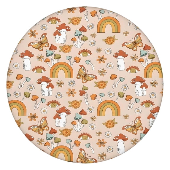 Red Mushroom Rainbow Light Pattern Round Fitted Tablecloth with Elastic Edge,Dining Table Cover Waterproof,Outdoor Round Tablecloth for Camping,Dining,Indoor and Outdoor
