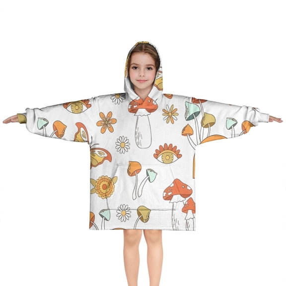 Red Mushroom Rainbow White Pattern Blanket Hoodies for Kids 6-13YR Oversize Wearable Blanket Hoodies for Boys Girls Teens