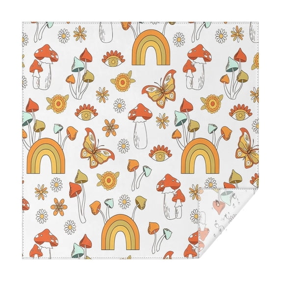 Red Mushroom Rainbow White Pattern Square Tablecloth,Waterproof Square Table Cover,Wipeable Spillproof Washable Table Cover for Home Kitchen Party Decor 42"X42"(107x107cm)