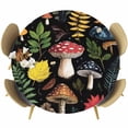 thumbnail image 1 of Red Mushroom Round Tablecloth 45-54 Inch Round Fitted Table Cloth with Elastic Edge, Retro Summer Botanical Leaves Black Waterproof Table Cover Protector for Outdoor Picnic Party Dining, 1 of 6