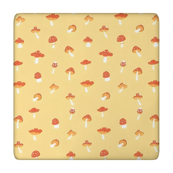 Red Mushroom Small Yellow Pattern Square Fitted Tablecloth with Elastic Edge,Square Table Cover,Washable Elastic Table Cover for Home Kitchen Party Decor 34"x34"