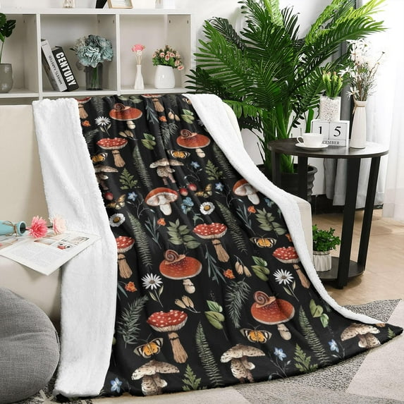 Red Mushroom Snail Black Pattern Blanket,Comfortable Soft Lamb Wool Throw Blanket,All Season,Warm Lightweight Blankets for Sofa Bed Couch Living Room Chair,50"x60"