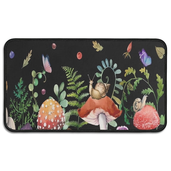 Red Mushroom Snail Black Pattern Door Rugs,Washable Non Slip Door Mats Indoor,Decorative Door Mats,Entry Mat Indoor for Entrance,Bedroom,Kitchen,Bathroom,30"x17"