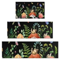 Red Mushroom Snail Black Pattern Kitchen Rugs Sets Of 3,Kitchen Runner Rugs Non Skid Washable,Decorative Kitchen Floor Mats for Kitchen,Sink,Laundry,17"x30" 17"x47" 17"x59"