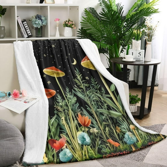 Red Mushroom Star Black Pattern Blanket,Comfortable Soft Lamb Wool Throw Blanket,All Season,Warm Lightweight Blankets for Sofa Bed Couch Living Room Chair,40"x50"
