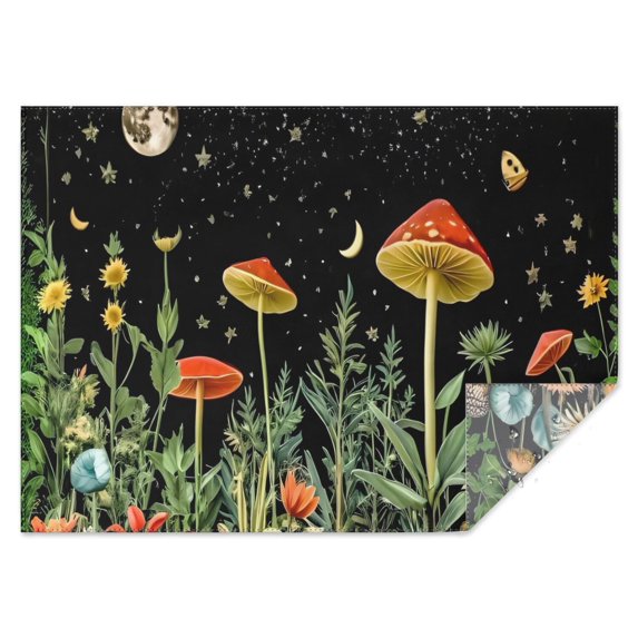 Red Mushroom Star Black Pattern Rectangle Tablecloth 60"x84",Waterproof Polyester Rectangle Table Cloth, Wipeable Spillproof Polyester Tablecloth for Dining, Camping, Indoor and Outdoor