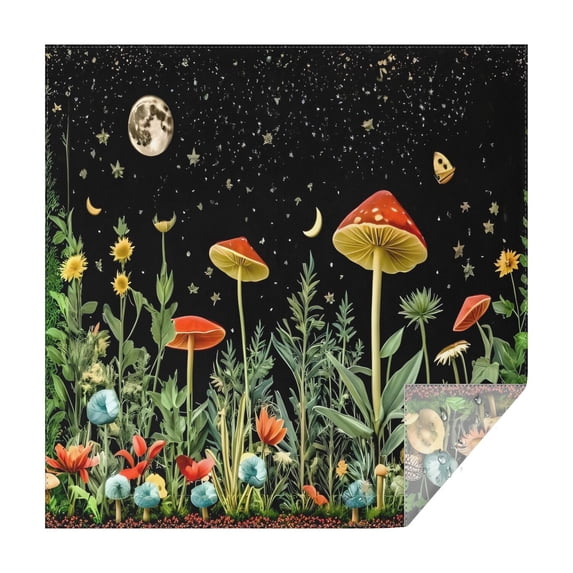 Red Mushroom Star Black Pattern Square Tablecloth,Waterproof Square Table Cover,Wipeable Spillproof Washable Table Cover for Home Kitchen Party Decor 60"x60"(152x152cm)