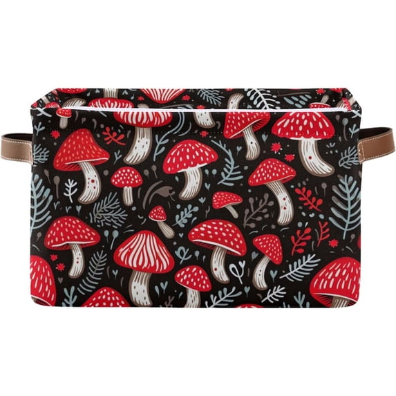 Red Mushroom Storage Basket with Handles Collapsible Storage Bins Canvas Fabric Storage Organizer for Shelves Closet Bedroom Living Room 1Pack Decor Gifts